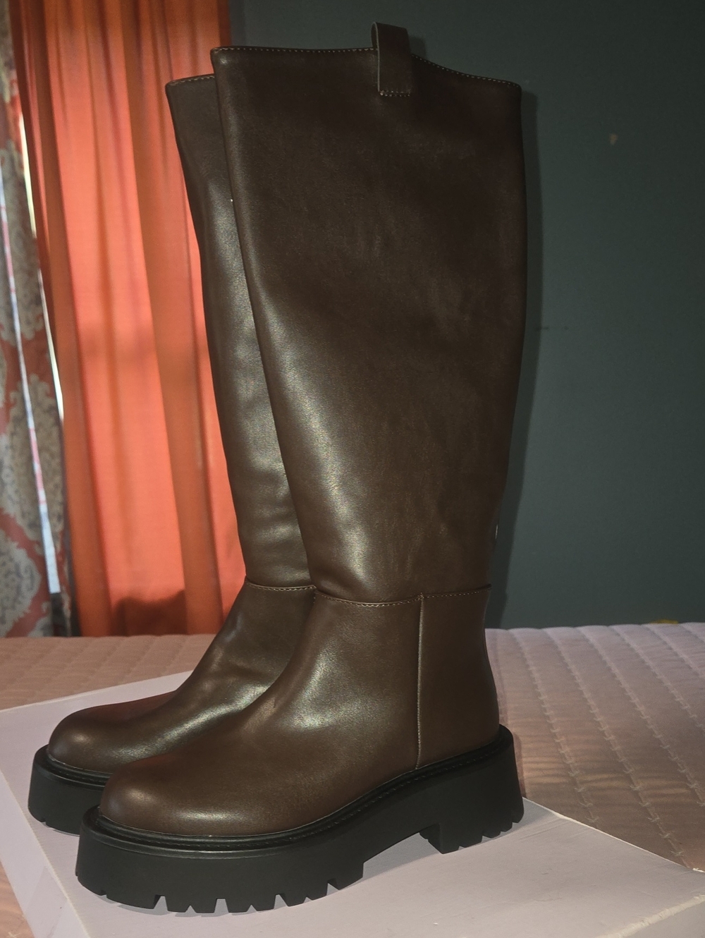 Madden Girl Brown Over-the-Knee Lug Sole Boots